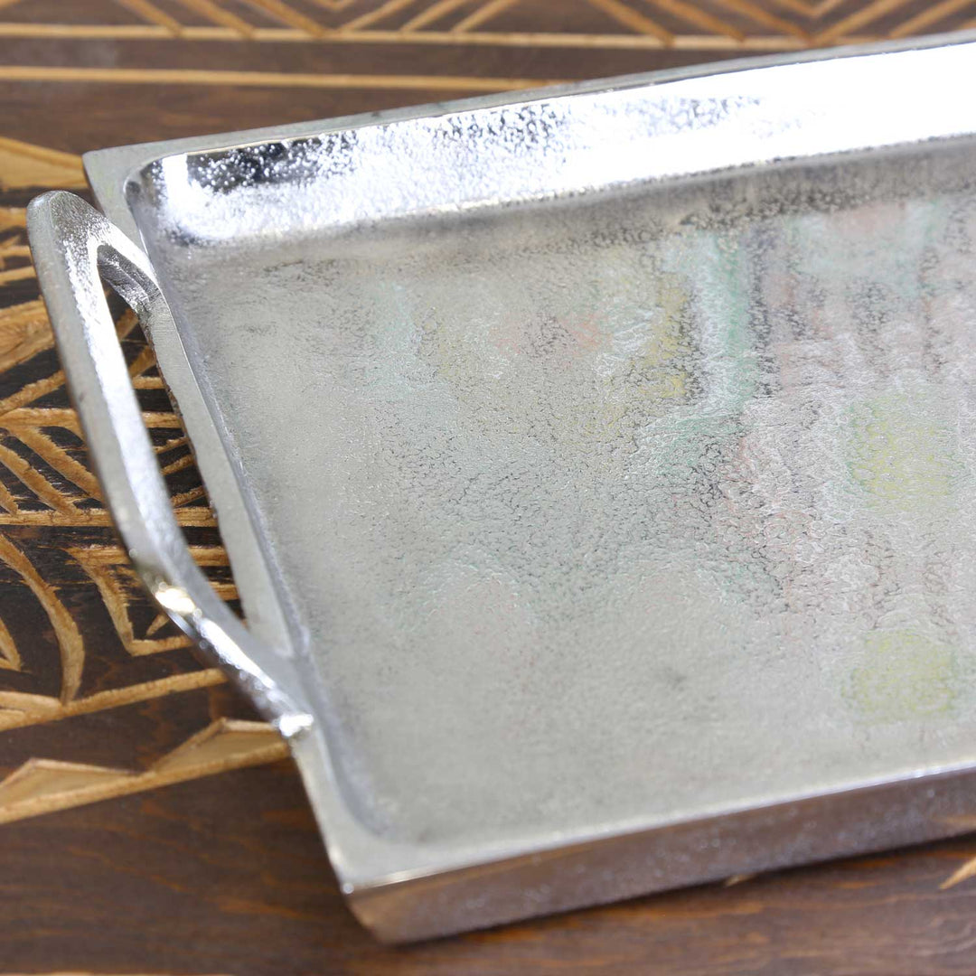 Cast aluminum silver tray Messina with handle