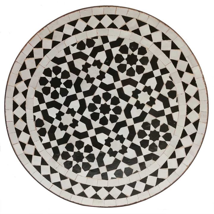 Mosaic side table Ø45cm black and white glazed