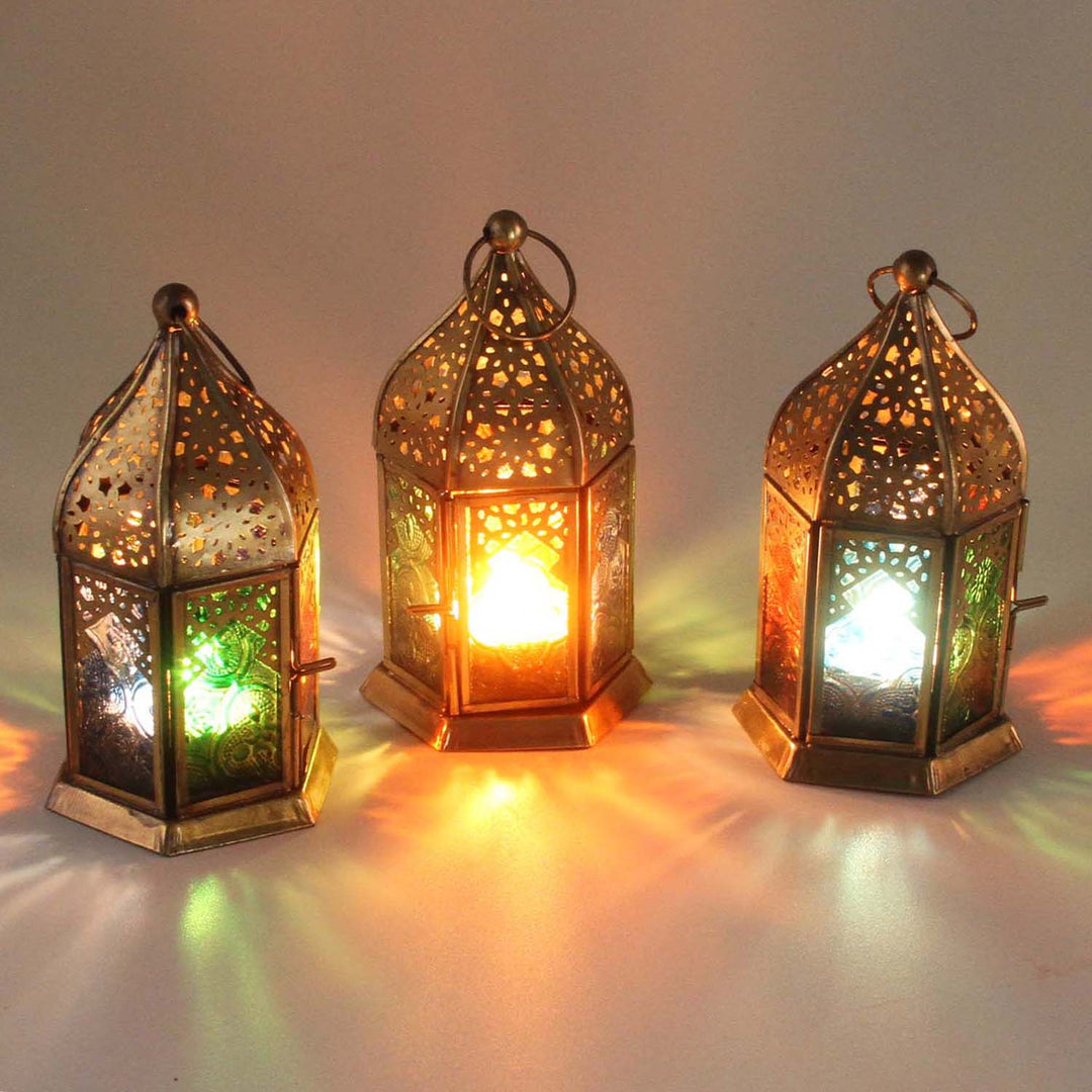 Oriental glass lanterns Nael multicolored set of 3