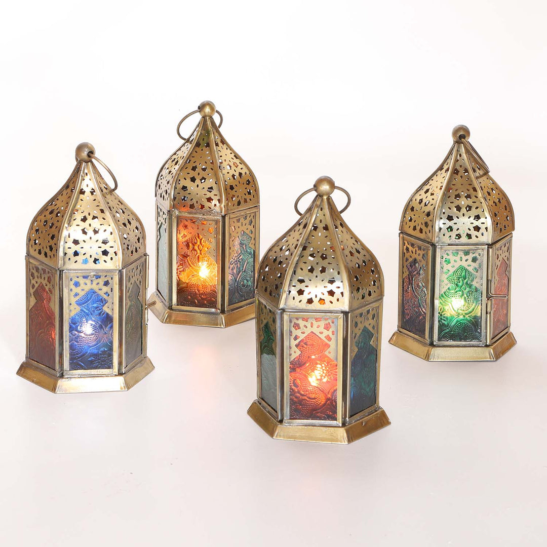Oriental glass lanterns Nael multicolored set of 4