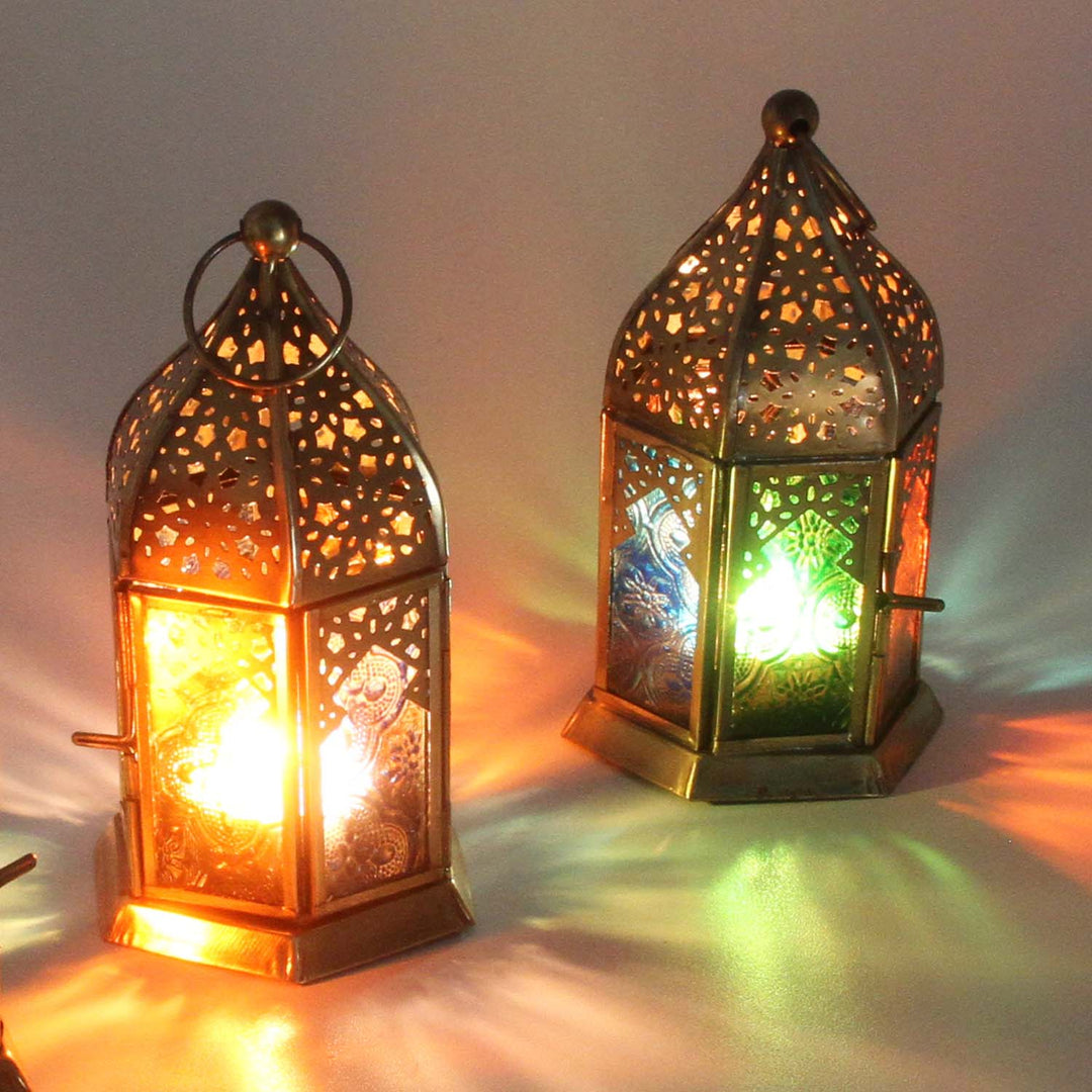 Oriental glass lanterns Nael multicolored set of 2