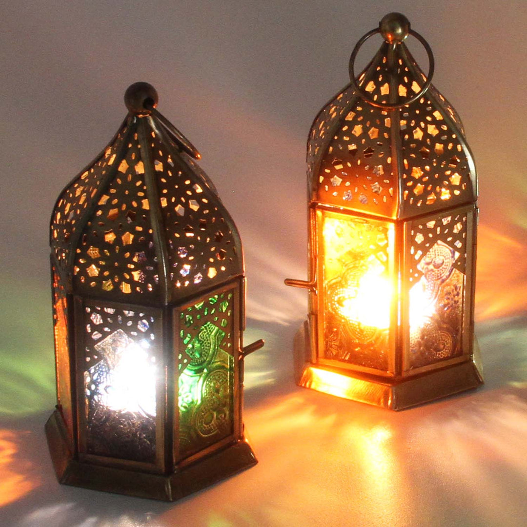 Oriental glass lanterns Nael multicolored set of 2