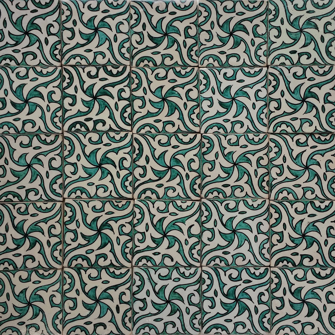 Hand painted tile Hiyam Green