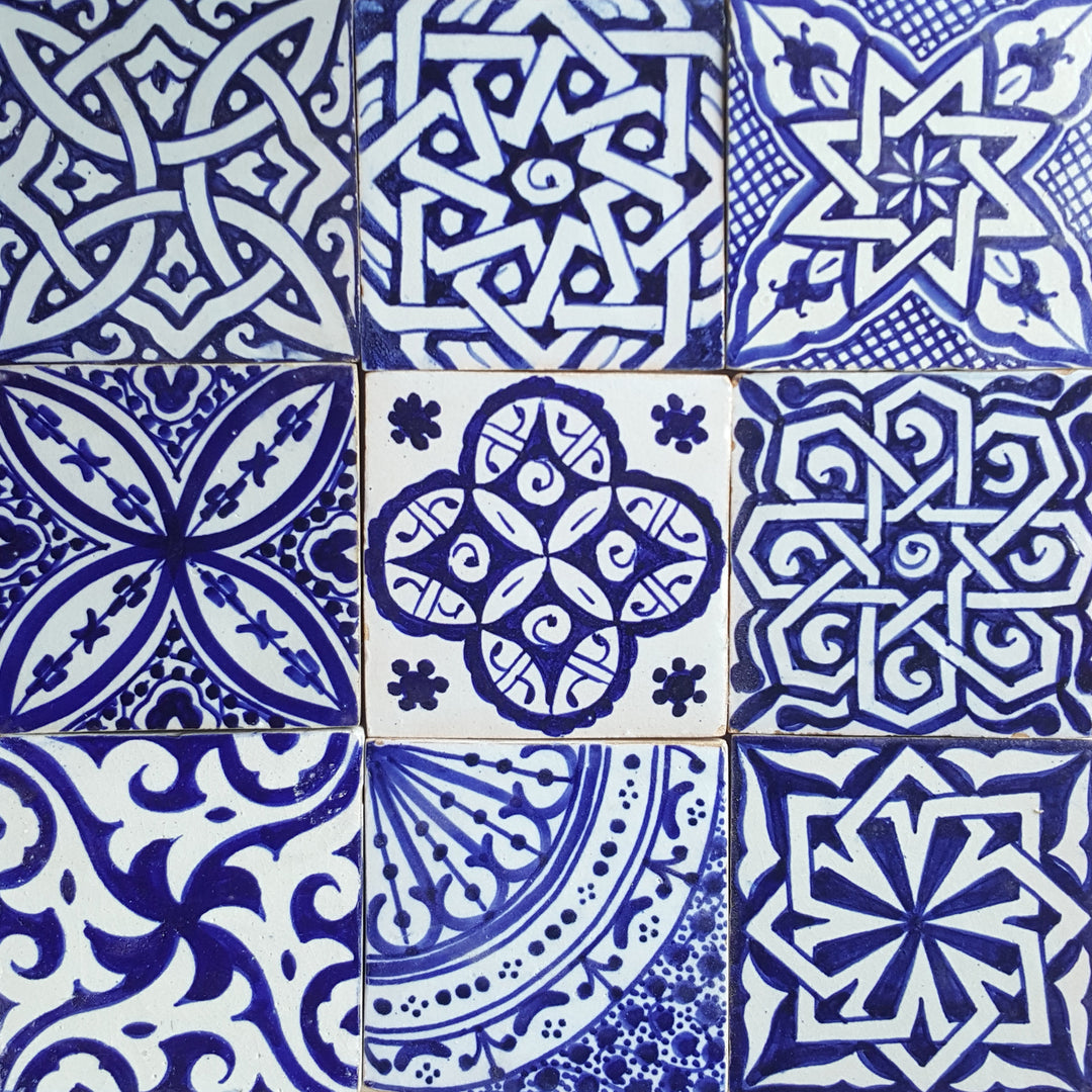 Hand Painted Tiles Blue White Mix